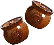 OKUMEYR Ceramic Soup Cup Earthenware Pot Stock Pot for Stewing Hotel Cookware 2pcs Set Lid Non-Coated Safe for Cooking