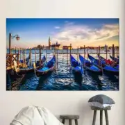Venice Gondola Italy Bohemian Blue Boat Water Wall Art Canvas Unframed Print Art
