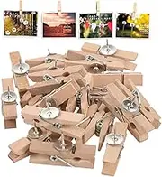 Push Pin with Wooden Clips, 50PCS 1.4 Inch Metal Pushpins with Storage Box, Multi-Purpose Push Pins for Cork Boards, Bulletin Boards, Notes, Photos, Office, School