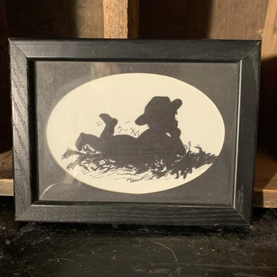 Mary Dezzutti Ink Silhouette Framed Art. 6”x8”. Toddler Thinking