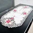 Tischdecke ovale Form Blumen bestickt Spitze Tischset 40*85cm Satin Stoff