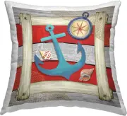 Nautical Anchor Boating Compass Outdoor Printed Pillow, 18 X 18, Red
