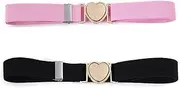 [Weenwill] Elastic belt for girls, children's stretch belt, fashionable, cute, adjustable heart belt, black, Small