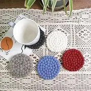 Wool Felt ball Coasters White 4 Pieces