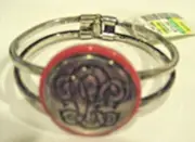 NWT Silver Bangle OPENING CUFF BRACELET Coral Pink Scroll HINGED Easy Open