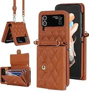 [XIMAND] for Samsung Galaxy Z Flip 4 Accordion Crossbody Wallet Case, 4 Card Slots, RFID Blocking, and Adjustable Strap - Stylish and Versatile Accessory for The Modern, Chic Woman (Brown)