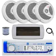 Dual Bluetooth Marine Receiver, Cover, Antenna,Wire, 4x 8'' 180W White Speakers