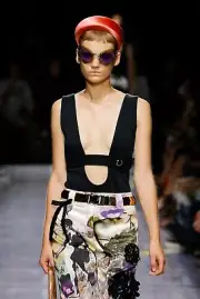 PRADA S/S 2019 RUNWAY Black Wool Blend Plunge Bodysuit Romper IT38/US4 NWT