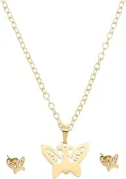 [OATIPHO] 1 Set Butterflies Jewelry Golden Stainless Steel Jewelry Necklaces Lady Jewelry Golden Necklace