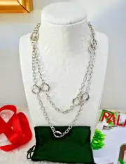 NWT $195 TORY BURCH Cooper Rosary Necklace 48" Long Silver Links