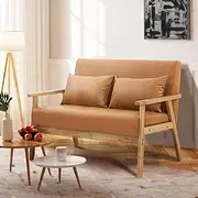 [Furb] 2 Seater Sofa - Brown Leather Lounge Sofa, Faux Leather Couch with Cushions, Sofa for Living Room