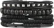 [HZMAN] Wrap Bracelets Men Women Hemp Cords Wood Beads Ethnic Tribal Bracelets Leather Wristbands (Wooden Bead style 7)