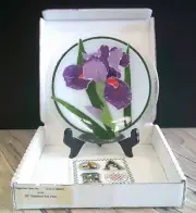 Peggy Karr Fused Glass Irises 8" Plate w/stand