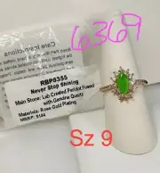 NIB Bomb Party Sz9 Ring RBP6355 Never Stop Shining LC Peridot/Quartz Rhodium P