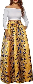 [Afibi] Women African Printed Casual Maxi Skirt Flared Skirt Multisize A Line Skirt