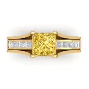 3.40 ct Princess Cut Real Citrine Promise Bridal Sliding set 14k Yellow Gold
