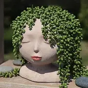 Robasiom Flower Pot Face Head Planter Cute Resin Pots Indoor Outdoor Succulent Planters Cactus Planter with Drainage Hole