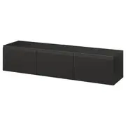 BESTÅ TV bench with doors, black-brown Hammarsmed/anthracite, 180x42x38 cm