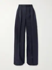 [Loro Piana] Loro Piana - Devin Pleated Wool And Silk-blend Wide-leg Pants - Navy - IT48 IT 48 Blue