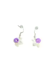 Flower & Leaf Dangle Earrings Made with a purple Lego Flower & white Lego Leaf