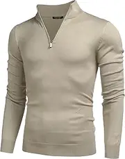 [COOFANDY] Men's Quarter Zip Up Sweaters Slim Fit Lightweight Mock Neck Pullover Casual Polo Sweaters