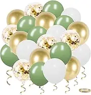 Sage Green Gold Confetti Balloons,52pcs Olive Sage Green Balloon Garland Kits for Birthday Baby Shower Wedding Bridal Shower Party Decoration