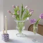 【JUN JUN】歐式復古玻璃浮雕高腳花瓶 花器