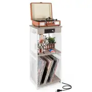 Record Player Stand Storage Rack Vinyl Turntable Cabinet Nightstand w/USB Ports