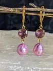 Genuine Amethyst 1.7 Carats & Pink Baroque Pearl Earrings