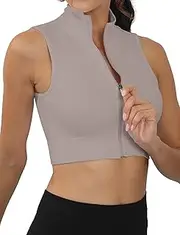 [Ausing] Womens Full Zip Sports Vest Sleeveless Cropped Running Jacket Stretchy Athletic Crop Tops Slim Fit Stand Collar Yoga Jacket Casual Gym Sports Tank Tops Workout Fitness Activewear S-L