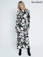 River Island Black Floral Column Dress (E96791) | $129