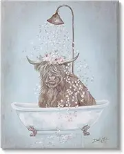 Stupell Industries Charming Longhorn Cattle Cow Bathtub Flower Petals, Design by Debi Coules