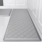 WEZVIX Cushioned Kitchen Mat 2 PCS, Anti Fatigue Kitchen Rugs, Heavy Duty Kitchen Rugs and Mats Non-Skid, Ergonomic Comfort Foam Kitchen Floor Mat for Home, Office, Sink, Laundry - Grey