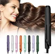 2-in-1 Mini Curling Wand Flat Iron Hair Straightener, Portable Travel Curling Wand, Mini Dual Purpose Curling Iron for Short Hair, All Hair Types (Black)