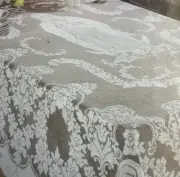 NEW Vintage Virgin Mary Design Quaker Lace Tablecloth Oblong 60x84” White