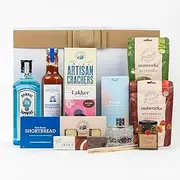 Bombay Sapphire Indulgence Hamper | Aussie Gift Set Ideas For Mothers Day, Christmas , Birthday - Includes Bombay Sapphire London Dry Gin 700ml, Sauce, Chocolate Fudge, Dark Chocolate, Macadamias, Olives, Diffuser, Pure Butter & Sea Salt