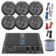 Pyle Marine 6-Channel Bluetooth Amp + Kit, 6x 5.25" Black Speakers, 50 Ft Wire