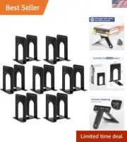 Durable Black Book Stops - 14 Pcs Non-Slip Metal Bookends for Organized Shelves