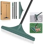 ORIENTOOLS Garden Rake Artificial Grass Brush Plastic Leaf Rake with Three-Piece Handle 97 to 139 cm, Artificial Rake with PBT Brush for Lawns and Carpets