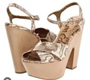 NIB SAM EDELMAN Corbin Tan Shimmer Snake Print Platform Leather Sandals *US SZ 8