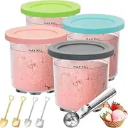 Creami Container for Ninja Creami Ice Cream Maker, Pack of 4 Ice Cream Containers for Ice Cream, Ice Cream Maker Accessories, Ice Cream Pin for Nc500 Nc501 Ninja, Ice Cream Cup and Lid, Dishwasher