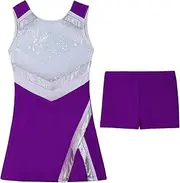 [Loodgao] Kids Girls Cheerleading Uniform Sequins Shiny Dress with Booty Shorts Sets School Show Dance Dress
