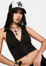 Try Again Button Up Halter Top