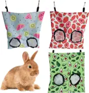 3PCS Rabbit Hay Feeder Bag, 2 Holes/3 Holes Hanging Hay Feeder Guinea Pig Hay Ba