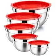 Mixing Bowls with Red Lids Set Stainless Steel Mix Nested Bowl Red 10 Pcs