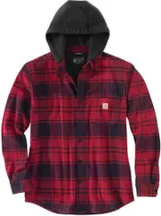 Carhartt Flannel Fleece Lined Hooded Shirt, red, Size L for Men