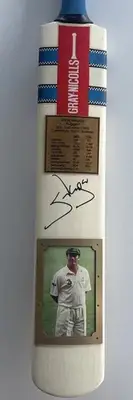 Steve Waugh Signed Full Size Cricket Bat With Framed Photo And Plaque Of Stats