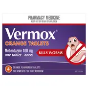 Vermox Worming Treatment 4 Orange Flavoured Tablets