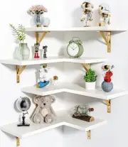 Corner Shelf Wall Mounted, Set of 4, Corner Floating 16.3 Inches White Gold