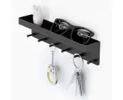 Key Holder / Key Board Black / Key Rack / Key Organizer / Hook Rail With Shelf, 6 Hooks & Key Rail,